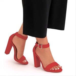 Torrid Red Open Toe Two Strap Tapered Block High Heels